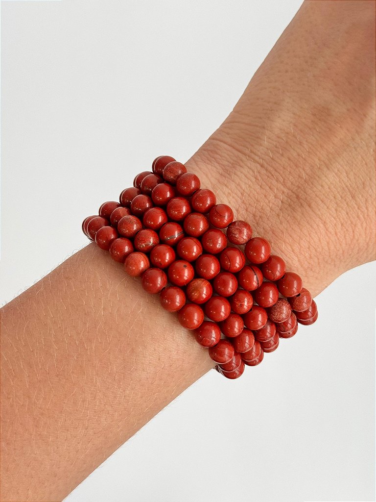 Pulseira de Jaspe Vermelho Redonda 6mm - Coragem, Atitude, Vitalidade e Saúde