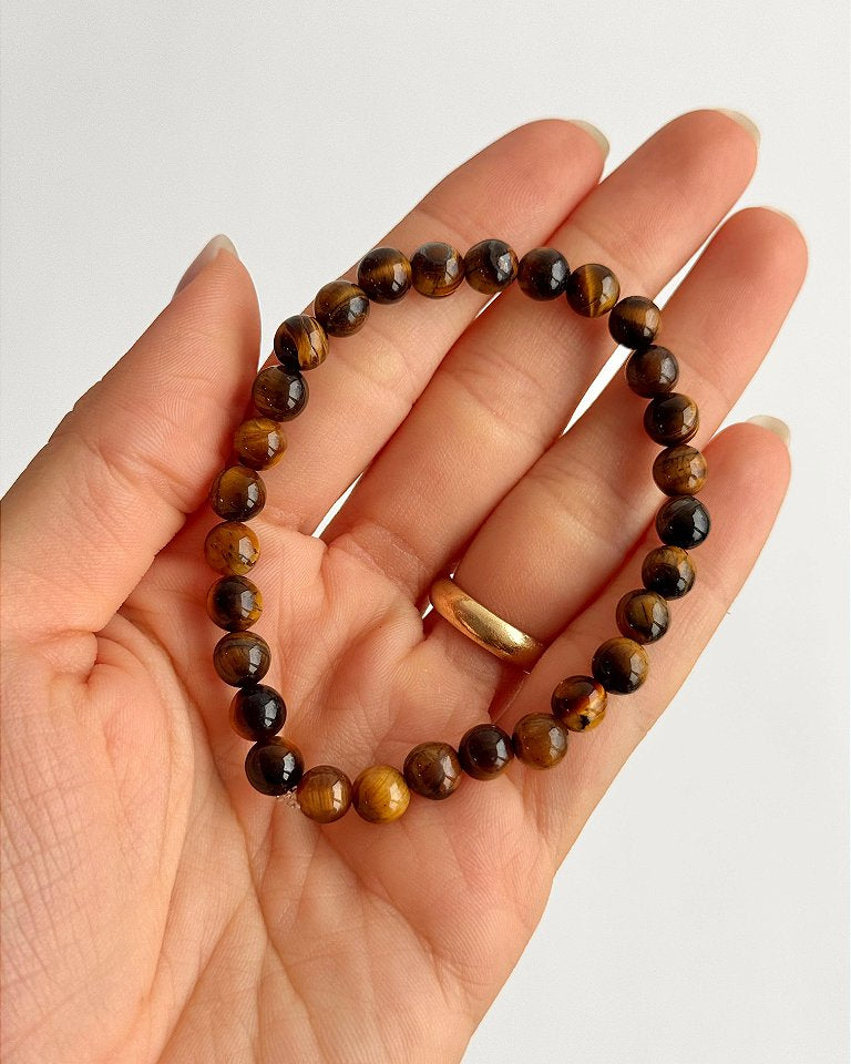 Pulseira de Olho de Tigre Redonda 6mm - Contra Inveja e Olhado; Autoconfiança; Coragem e Determinação