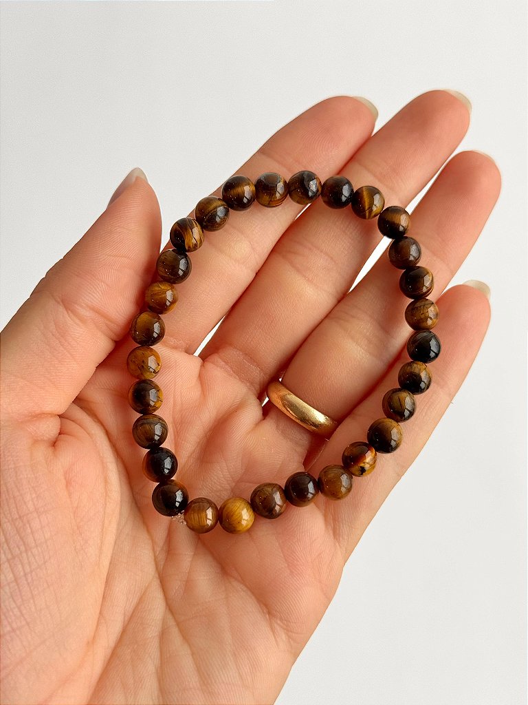 Pulseira de Olho de Tigre Redonda 6mm - Contra Inveja e Olhado; Autoconfiança; Coragem e Determinação