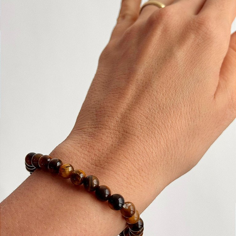 Pulseira de Olho de Tigre Redonda 6mm - Contra Inveja e Olhado; Autoconfiança; Coragem e Determinação