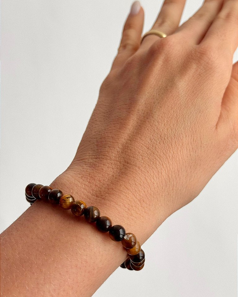 Pulseira de Olho de Tigre Redonda 6mm - Contra Inveja e Olhado; Autoconfiança; Coragem e Determinação