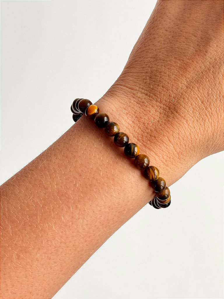 Pulseira de Olho de Tigre Redonda 6mm - Contra Inveja e Olhado; Autoconfiança; Coragem e Determinação