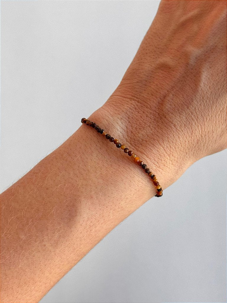 Pulseira de Olho de Tigre 2mm Multifacetada - Contra Inveja e Olhado; Autoconfiança; Coragem e Determinação