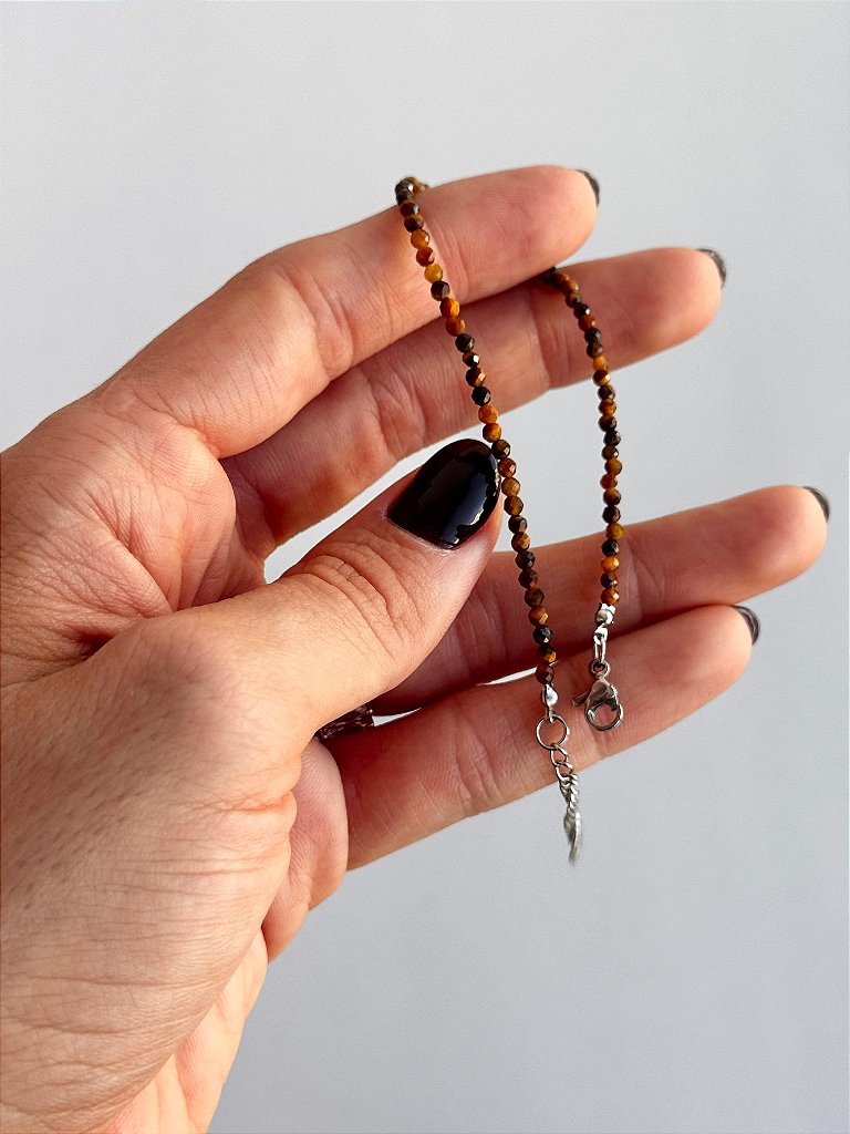 Pulseira de Olho de Tigre 2mm Multifacetada - Contra Inveja e Olhado; Autoconfiança; Coragem e Determinação