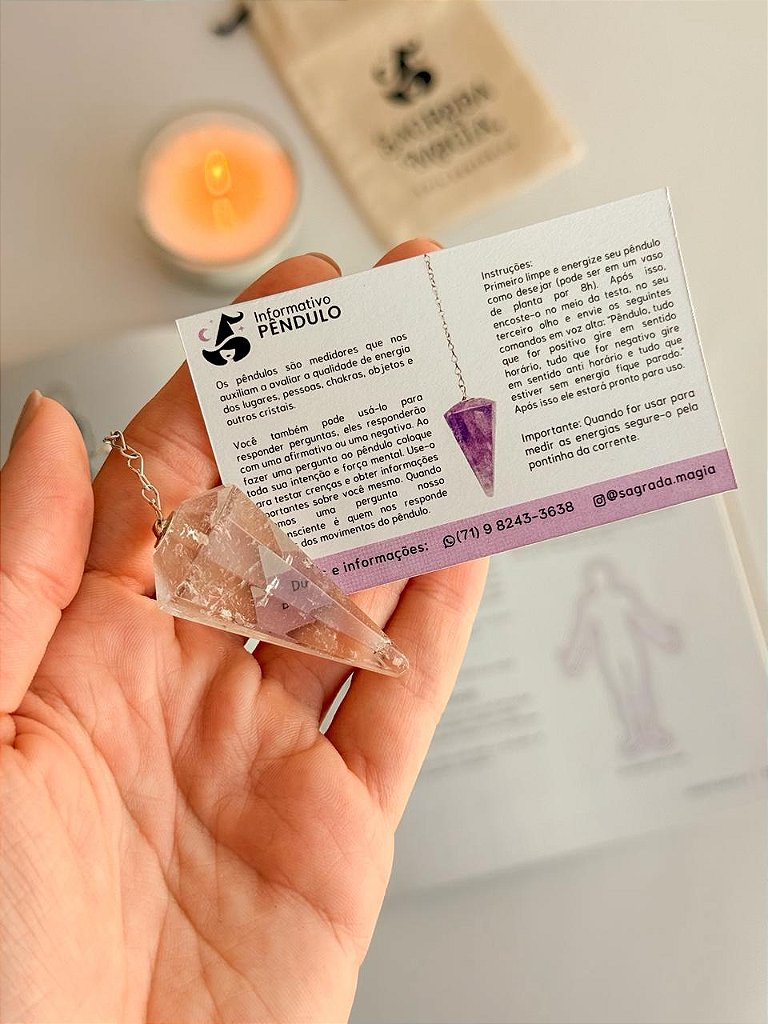 Kit Alinhamento dos Chakras - Pêndulo + Cristais + Lápis Selenita - Opção Bruto e Rolado
