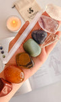 Kit Alinhamento dos Chakras - Pêndulo + Cristais + Lápis Selenita - Opção Bruto e Rolado