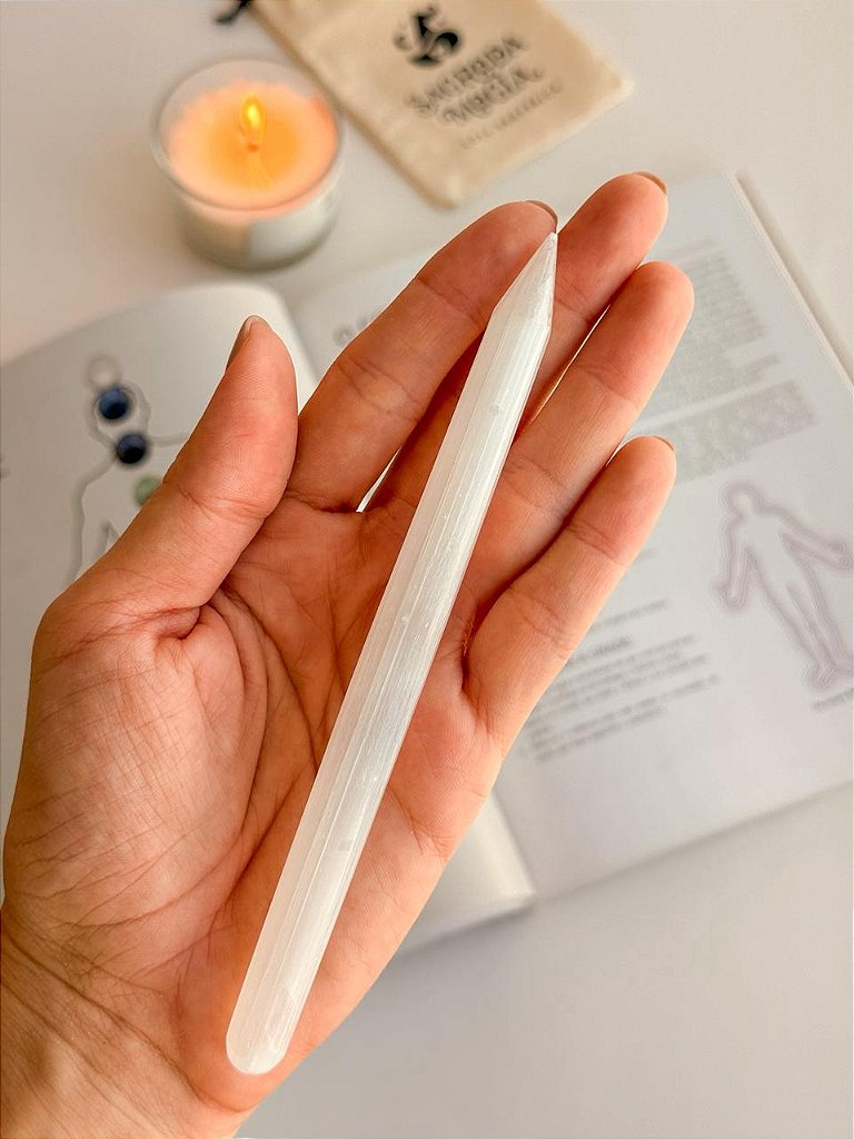 Kit Alinhamento dos Chakras - Pêndulo + Cristais + Lápis Selenita - Opção Bruto e Rolado