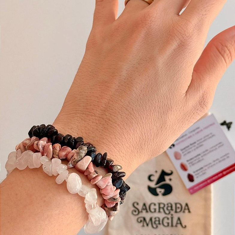 Conjunto Autoestima e Amor-próprio - Rodocrosita, Quartzo Rosa e Granada