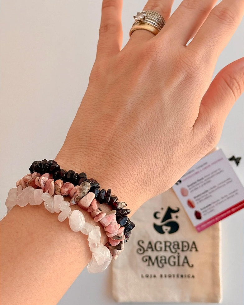 Conjunto Autoestima e Amor-próprio - Rodocrosita, Quartzo Rosa e Granada