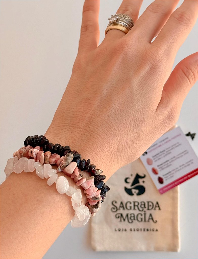 Conjunto Autoestima e Amor-próprio - Rodocrosita, Quartzo Rosa e Granada
